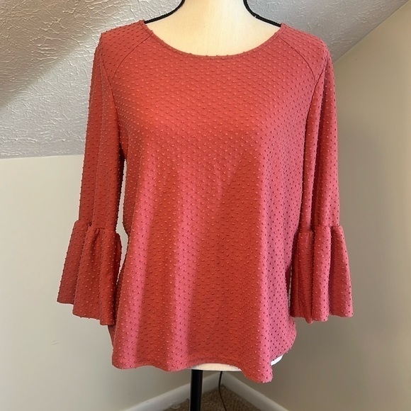 W5 Tops - W5 Anthropologie Women’s Pink Swiss Dot 3/4 Bell Sleeve Top Sz M